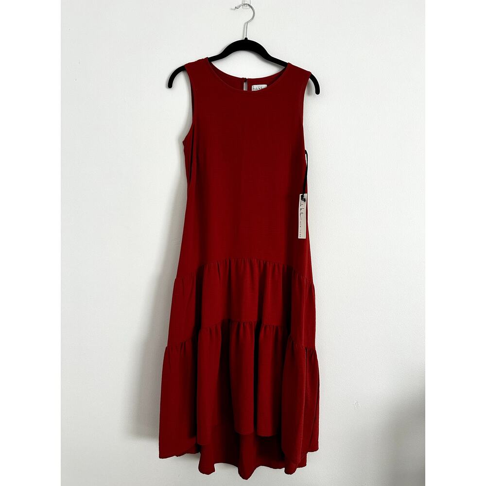 Nicole Miller New York Tiered High-Low Midi Dress Red XS NWT Keyhole